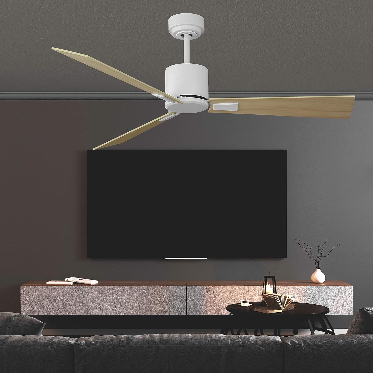 iLiving Quiet BLDC Indoor Ceiling Fan with Remote Control, 3 Blades 6 Speeds, 56 Inches, 6300 CFM, White/Wood Finish iLiving Quiet BLDC Indoor Ceiling Fan with Remote Control, 3 Blades 6 Speeds, 56 Inches, 6300 CFM, White/Wood Finish