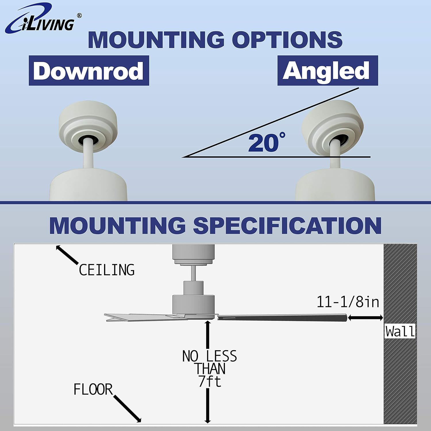 iLiving Quiet BLDC Indoor Ceiling Fan with Remote Control, 3 Blades 6 Speeds, 56 Inches, 6300 CFM, White/Wood Finish iLiving Quiet BLDC Indoor Ceiling Fan with Remote Control, 3 Blades 6 Speeds, 56 Inches, 6300 CFM, White/Wood Finish