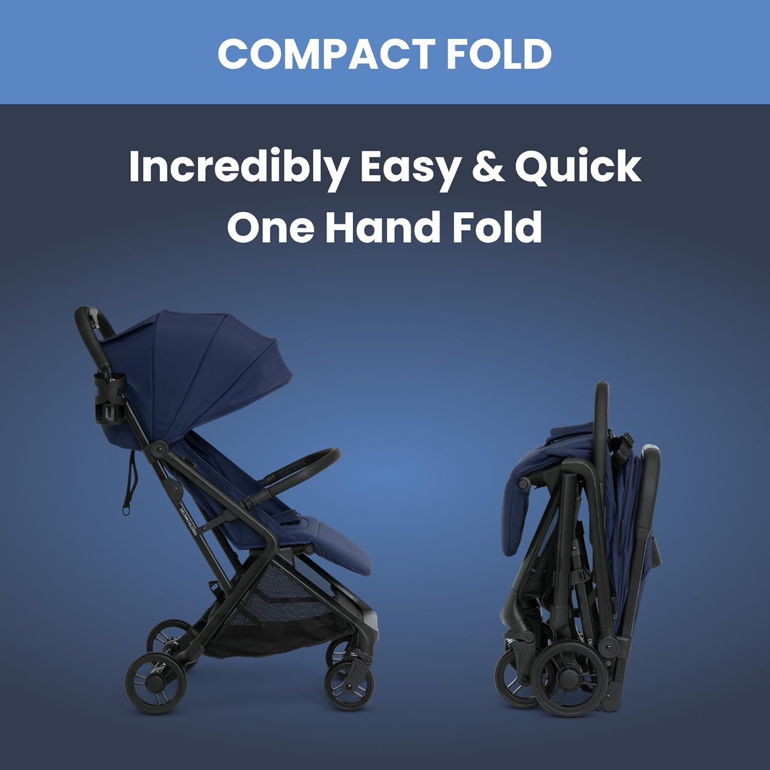Delta Children Icon Ultra Compact Lightweight Everyday & Travel Stroller, Navy Delta Children Icon Ultra Compact Lightweight Everyday & Travel Stroller - One-Hand Fold - Only 15.6 Pounds - Fits in Overhead Compartments - Greenguard Gold Certified - Multi-Position Recline, Navy