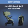 Delta Children Icon Ultra Compact Lightweight Everyday & Travel Stroller - One-Hand Fold - Only 15.6 lbs- Fits in Overhead Compartments - Greenguard Gold Certified - Multi-Position Recline, Sage Green