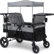 Jeep Wrangler Deluxe 4 Seater Stroller Wagon by Delta Children - Premium Quad Stroller Wagon for 4 Kids with Convertible Seats, Adjustable Push/Pull Handles, Removable Canopy & Flat Fold, Grey