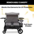 Jeep Wrangler Deluxe 4 Seater Stroller Wagon by Delta Children - Premium Quad Stroller Wagon for 4 Kids with Convertible Seats, Adjustable Push/Pull Handles, Removable Canopy & Flat Fold, Grey