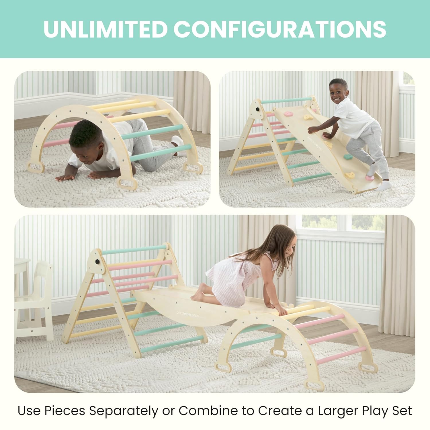 Delta Children Lil’ Climber Gym - Indoor Climbing Gym/Jungle Gym for Kids Delta Children Lil’ Climber Gym - Indoor Climbing Gym/Jungle Gym for Kids - Montessori Toy with Reversible Arch/Rocking Chair, Reversible Rock Wall/Slide Ramp and Pikler Triangle - for Toddlers 3+