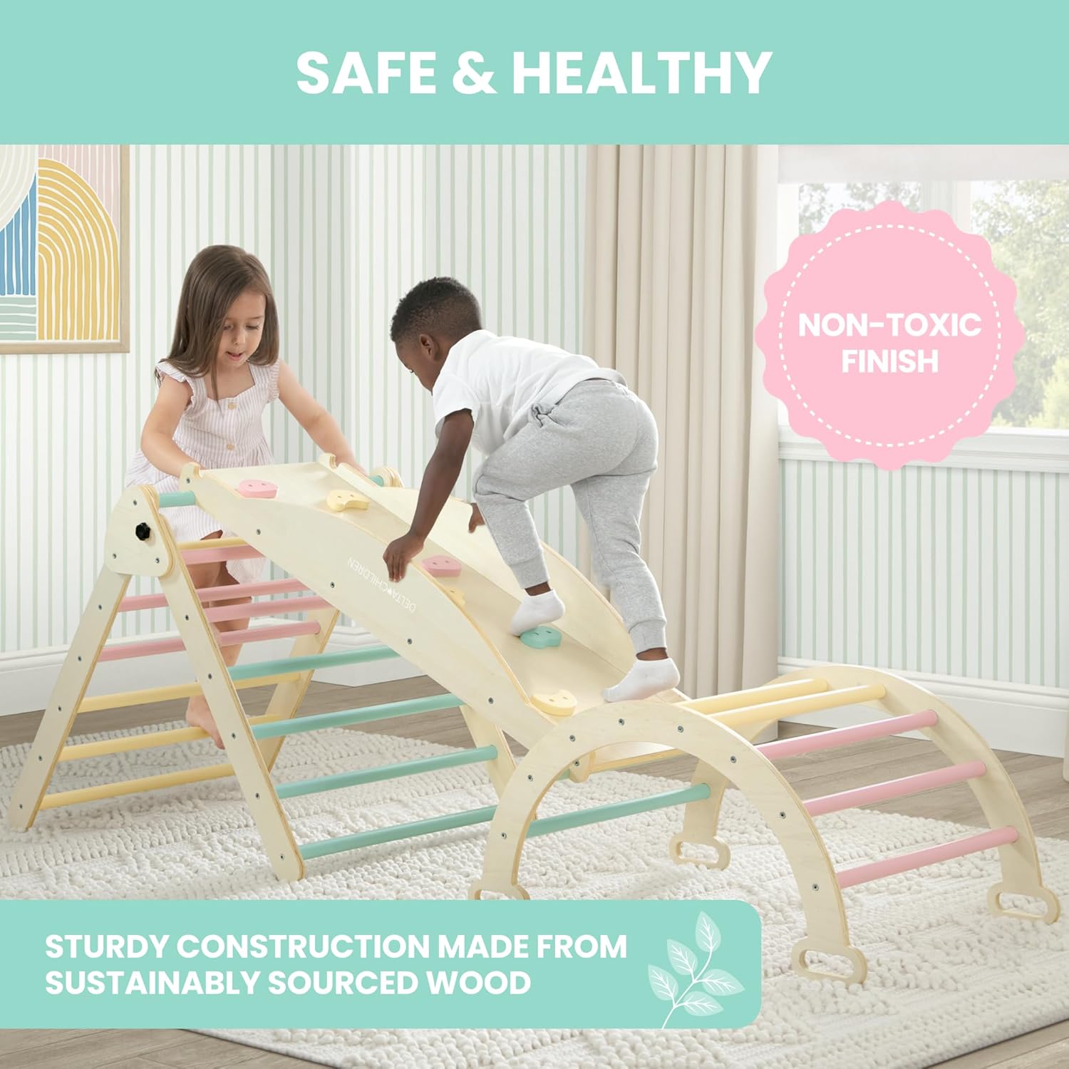 Delta Children Lil’ Climber Gym - Indoor Climbing Gym/Jungle Gym for Kids Delta Children Lil’ Climber Gym - Indoor Climbing Gym/Jungle Gym for Kids - Montessori Toy with Reversible Arch/Rocking Chair, Reversible Rock Wall/Slide Ramp and Pikler Triangle - for Toddlers 3+