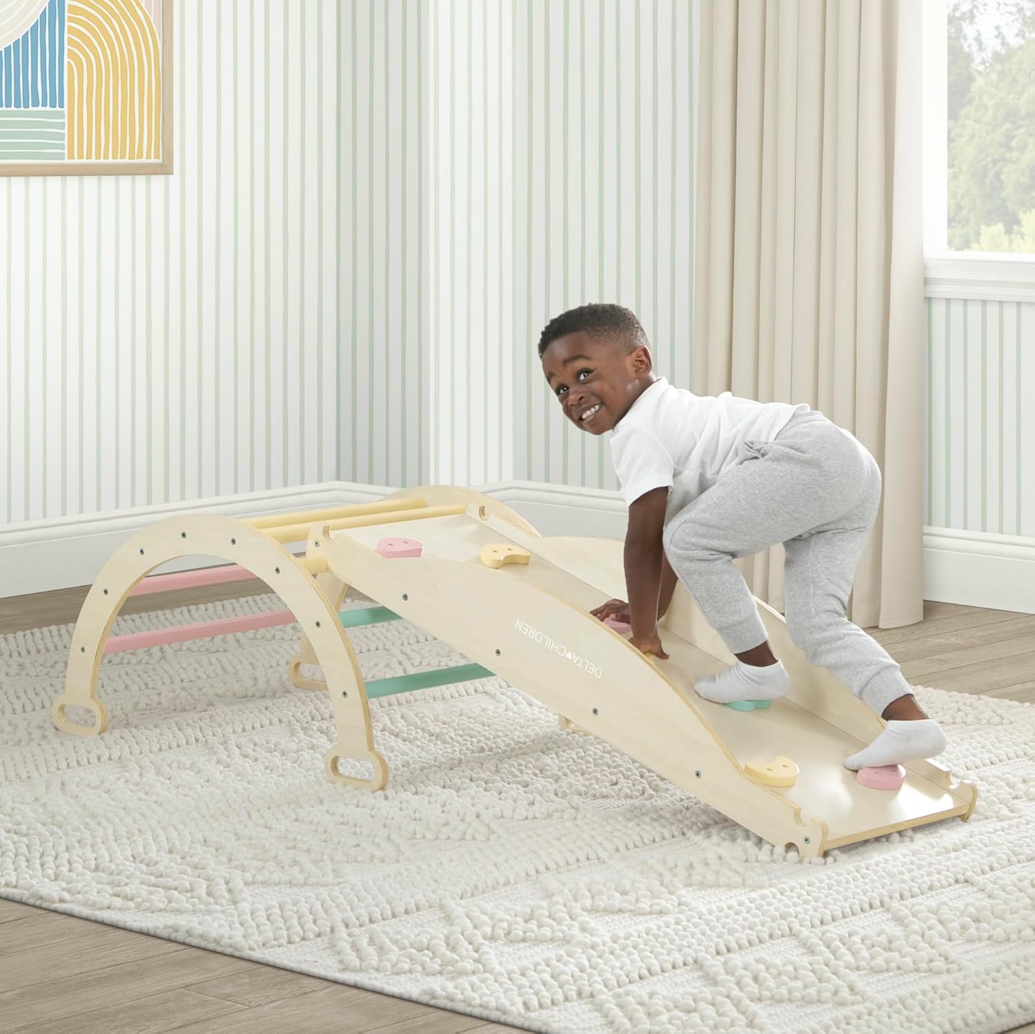 Delta Children Lil’ Climber Gym - Indoor Climbing Gym/Jungle Gym for Kids Delta Children Lil’ Climber Gym - Indoor Climbing Gym/Jungle Gym for Kids - Montessori Toy with Reversible Arch/Rocking Chair, Reversible Rock Wall/Slide Ramp and Pikler Triangle - for Toddlers 3+