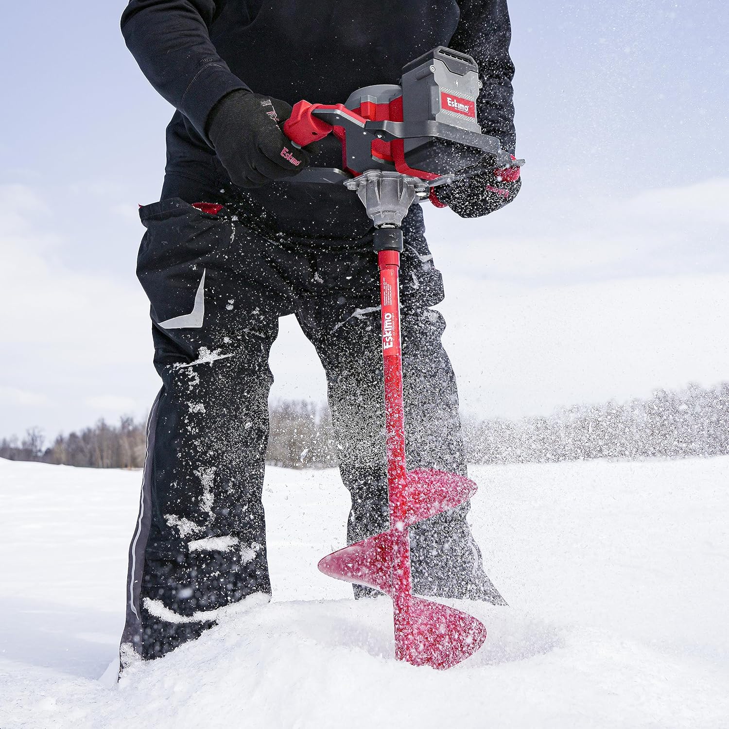 Eskimo E40 Electric Ice Fishing Auger, Full Power 40v Lithium-ion Battery Eskimo E40 Electric Ice Fishing Auger, Full Power 40v Lithium-ion Battery, Lightweight Powerhead, Turbo Cutting System, Multi-Edge Blades, Red