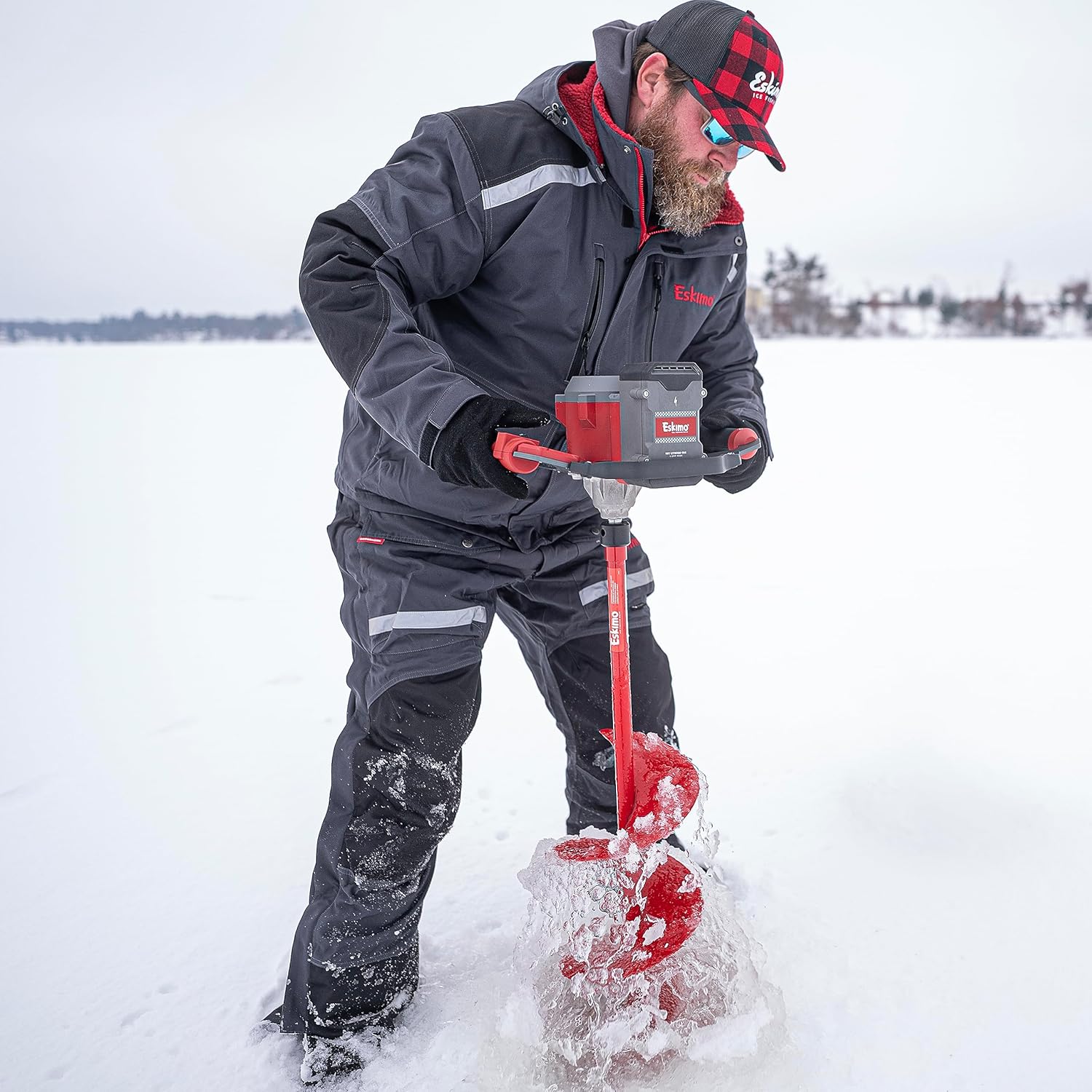 Eskimo E40 Electric Ice Fishing Auger, Full Power 40v Lithium-ion Battery Eskimo E40 Electric Ice Fishing Auger, Full Power 40v Lithium-ion Battery, Lightweight Powerhead, Turbo Cutting System, Multi-Edge Blades, Red