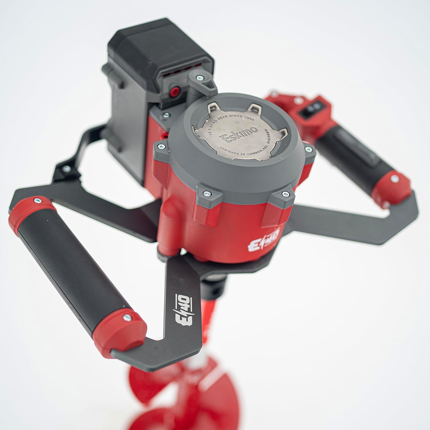 Eskimo E40 Electric Ice Fishing Auger, Full Power 40v Lithium-ion Battery, Lightweight Powerhead, Turbo Cutting System, Multi-Edge Blades, Red Eskimo E40 Electric Ice Fishing Auger, Full Power 40v Lithium-ion Battery, Lightweight Powerhead, Turbo Cutting System, Multi-Edge Blades, Red