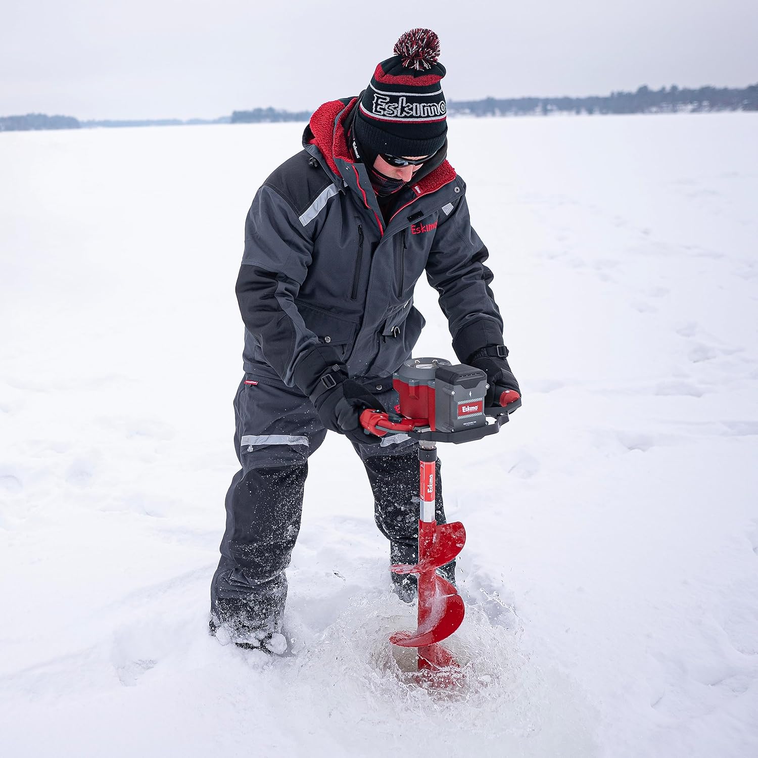 Eskimo E40 Electric Ice Fishing Auger, Full Power 40v Lithium-ion Battery, Lightweight Powerhead, Turbo Cutting System, Multi-Edge Blades, Red Eskimo E40 Electric Ice Fishing Auger, Full Power 40v Lithium-ion Battery, Lightweight Powerhead, Turbo Cutting System, Multi-Edge Blades, Red