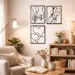 Minimalist Metal Line Wall Art Kiss Hands – Modern Abstract Wall Decor for Living Room Bedroom Home