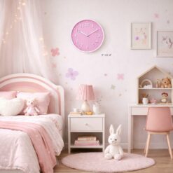8-Inch Silent Wall Clock with 3D Numbers, Quartz Battery Operated, Pink