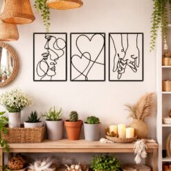 Minimalist Metal Line Wall Art Kiss Hands – Modern Abstract Wall Decor for Living Room Bedroom Home