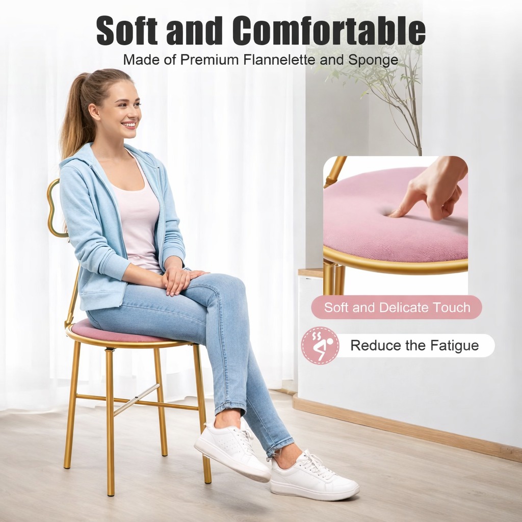 Pink Butterfly Backrest Chair, Metal Dining and Vanity Chair for Home Pink Butterfly Backrest Chair, Metal Dining and Vanity Chair for Home - Image 7