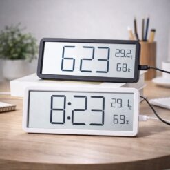 Digital Wall Clock with Temperature and Humidity Display, Hanging or Desktop Clock