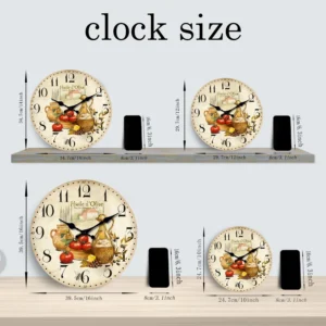 Vintage Provence Pattern Wooden Wall Clock, Silent Quartz Clock, 10–16 Inch