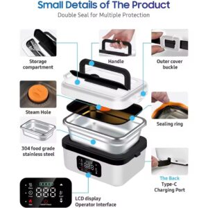 Rechargeable Heated Lunch Box, 1L Portable Food Warmer with Insulated Carrying Bag