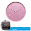 8-Inch Silent Wall Clock with 3D Numbers, Quartz Battery Operated, Pink