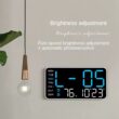 LED Digital Wall Clock with Temperature, Date and Week Display, Adjustable Brightness