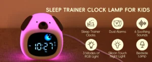 Kids Puppy Alarm Clock with Touch Night Light, Sleep Training Clock
