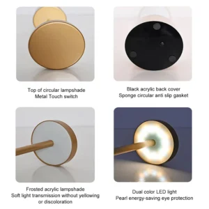 USB Rechargeable Touch Table Lamp with Stepless Dimming, 3 Color Bedside Lamp
