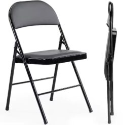 Leather Padded Folding Chairs, Set of 2, Metal Frame Foldable Chairs for Home and Office