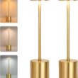 USB Rechargeable Touch Table Lamp with Stepless Dimming, 3 Color Bedside Lamp