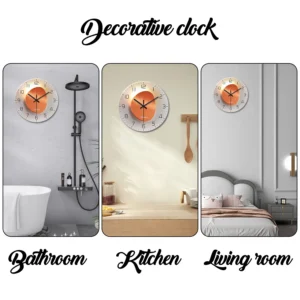 Tempered Glass Wall Clock with Flat Pattern, Silent Quartz Clock, 12–16 Inch