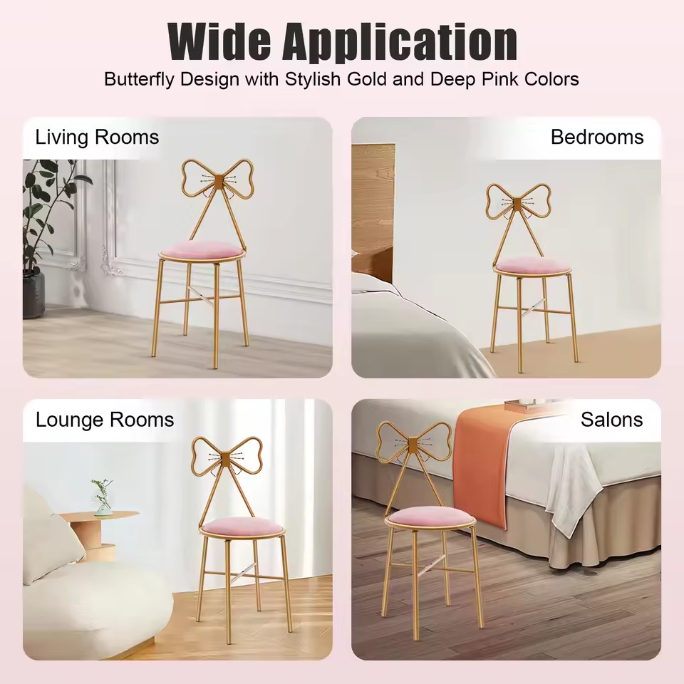 Pink Butterfly Backrest Chair, Metal Dining and Vanity Chair for Home Pink Butterfly Backrest Chair, Metal Dining and Vanity Chair for Home - Image 6