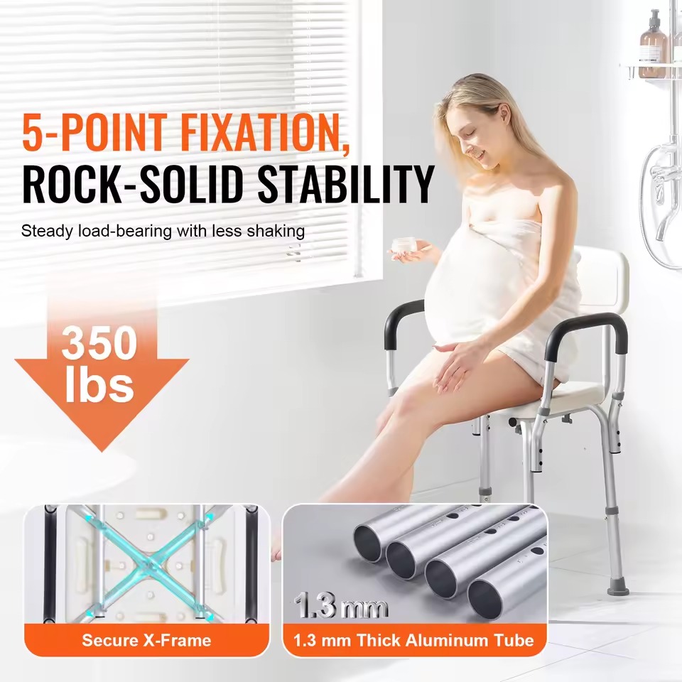 Ergonomic Adjustable Bathroom Bench - Waterproof Spa Seating with Backrest - White Ergonomic Adjustable Bathroom Bench - Waterproof Spa Seating with Backrest - White - Image 3