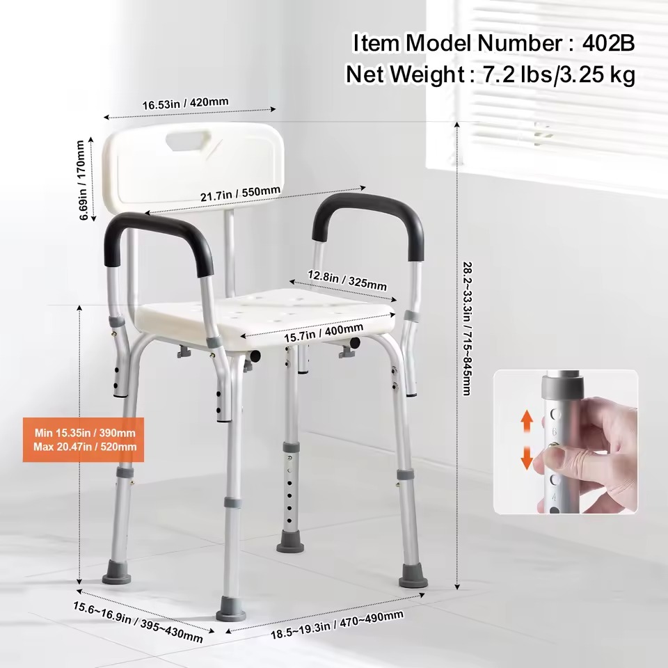 Ergonomic Adjustable Bathroom Bench - Waterproof Spa Seating with Backrest - White Ergonomic Adjustable Bathroom Bench - Waterproof Spa Seating with Backrest - White - Image 7