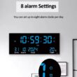 14-Inch Digital Wall Clock with LED Display, Alarm, Temperature, Date