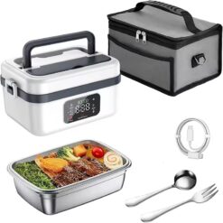 Rechargeable Heated Lunch Box, 1L Portable Food Warmer with Insulated Carrying Bag