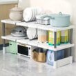 Adjustable Under Sink Storage Rack, Expandable Cabinet Organizer for Kitchen & Bathroom, Multi-Layer Space-Saving Shelf