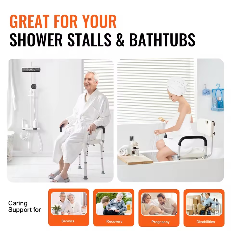 Ergonomic Adjustable Bathroom Bench - Waterproof Spa Seating with Backrest - White Ergonomic Adjustable Bathroom Bench - Waterproof Spa Seating with Backrest - White - Image 6