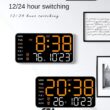 LED Digital Wall Clock with Temperature, Date and Week Display, Adjustable Brightness
