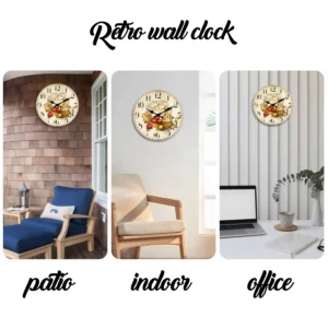 Vintage Provence Pattern Wooden Wall Clock, Silent Quartz Clock, 10–16 Inch