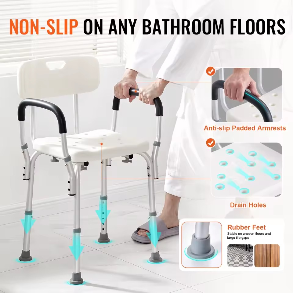 Ergonomic Adjustable Bathroom Bench - Waterproof Spa Seating with Backrest - White Ergonomic Adjustable Bathroom Bench - Waterproof Spa Seating with Backrest - White - Image 4