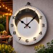Moon Phase Wooden Wall Clock, Silent Round Hanging Clock