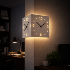Double-Sided Corner Wall Clock with Luminous Display, Silent Movement