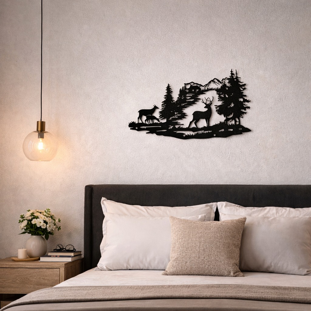 Metal Deer Forest Wall Art, Wrought Iron Silhouette Home Decoration, Modern Minimalist Hanging Decor Metal Deer Forest Wall Art, Wrought Iron Silhouette Home Decoration, Modern Minimalist Hanging Decor