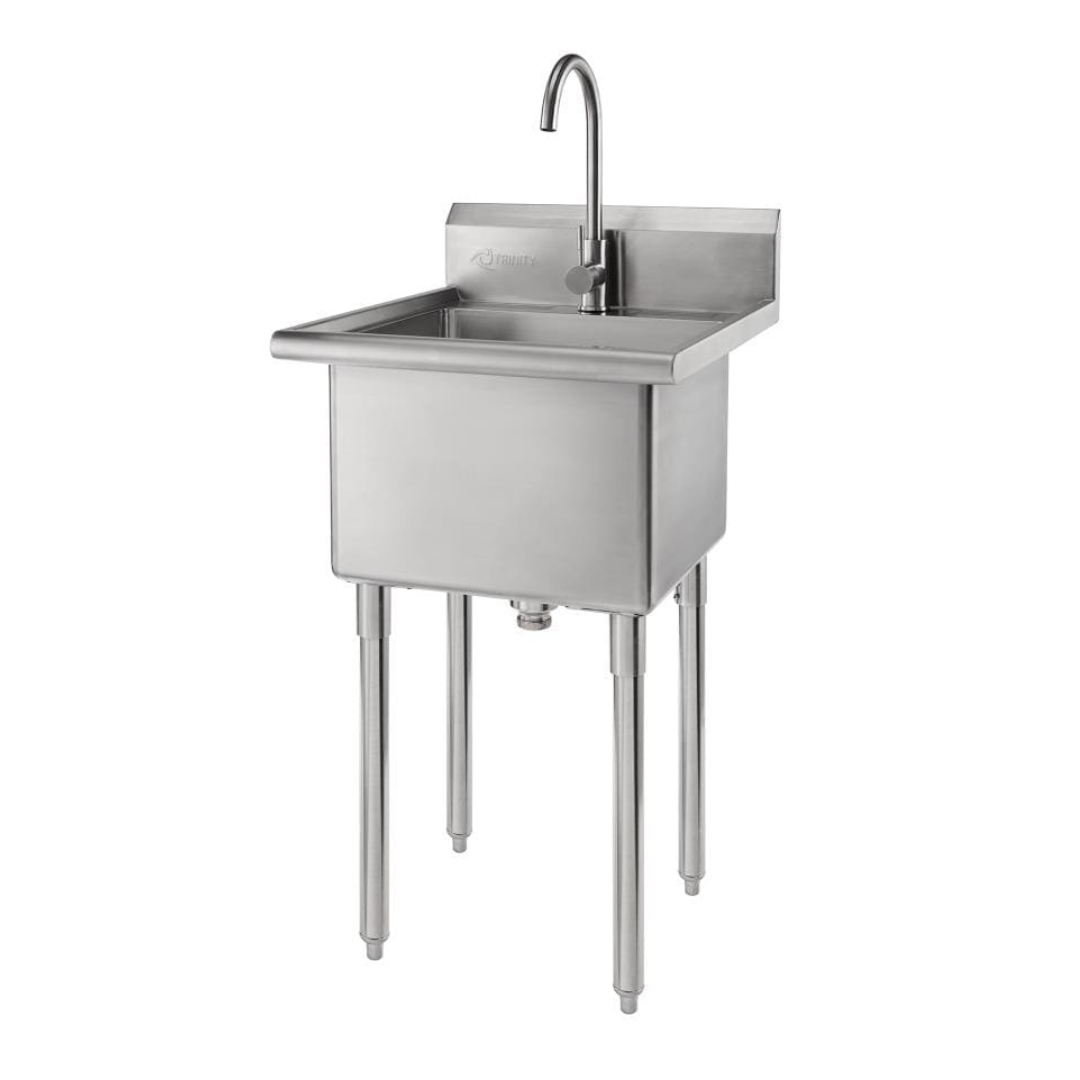 TRINITY 24-in x 21.5-in 1 -Basin 304 Grade Stainless Steel Freestanding Utility tub with Drain with Faucet TRINITY 24-in x 21.5-in 1 -Basin 304 Grade Stainless Steel Freestanding Utility tub with Drain with Faucet