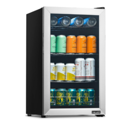 NewAir Small Cooler 2.4 Cu. Ft. Mini Fridge for Bedroom in Stainless Steel, 100 Can Capacity Beverage Refrigerator