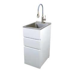 Transolid 15.5-in x 22.4-in 1 -Basin Gloss White Freestanding Laundry sink with Cabinet with Faucet