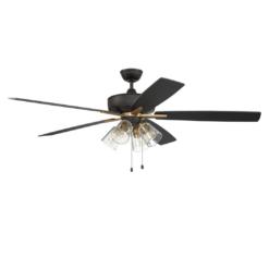 Craftmade Super Pro 104 60-in Flat Black/Satin Brass with Black Walnut/Flat Black Blades Ceiling Fan With Light 5 -Blade