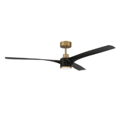 Craftmade Phoebe 60-in Flat Black/Satin Brass with Flat Black Blades Integrated LED Propeller Ceiling Fan With Light 3 -Blade