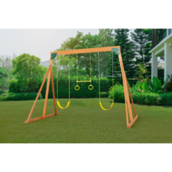 Creative Cedar Designs Trailside Wooden Swing Set- Yellow Residential Wood Playset with 2 Swings