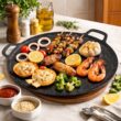 Round Aluminum Nonstick Grill Pan – Korean BBQ Griddle for Stovetop and Outdoor Cooking