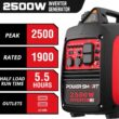 2500W Inverter Generator, Manual Start, Fuel Efficient, with CO Alarm and USB Output for Home and Outdoor Use
