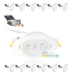 NUWATT Ultra Slim Gimbal Adjustable Lens White 6-in 1050 -Lumens Switchable Round Dimmable LED Canless Damp rated Recessed Downlight 12 -Pack