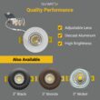 NUWATT Adjustable Lens Gimbal Lights White 3-in 600 -Lumens Switchable Round Dimmable LED Canless Wet rated Recessed Downlight 16 -Pack